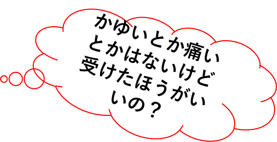 吹き出しの中に「かゆいとか痛いとかはないけど受けたほうがいいの？」